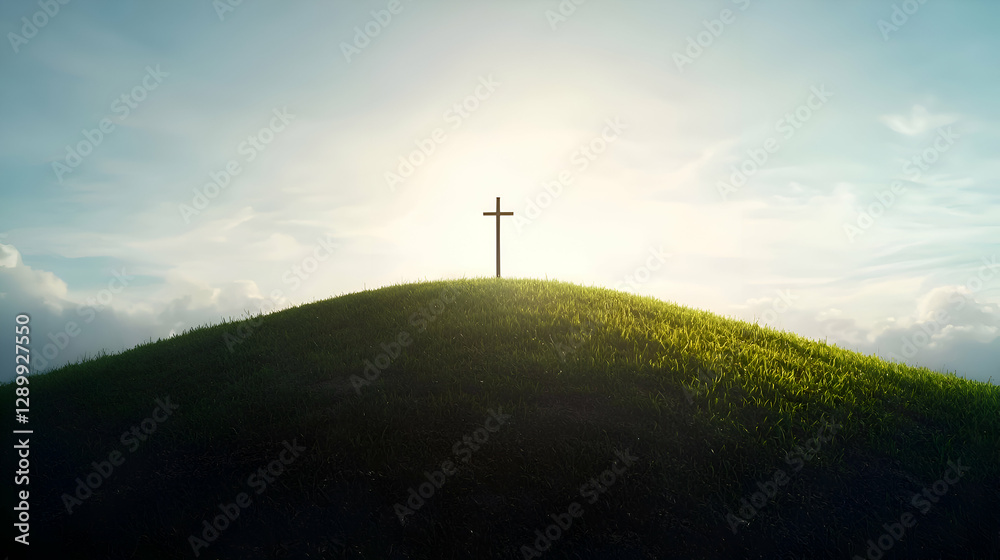 Obraz premium Cross on a Hilltop at Sunrise