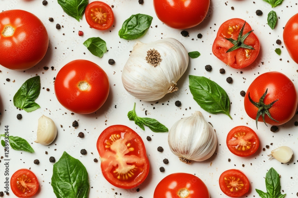 Fresh ingredients for a simple, delicious, and healthy meal.- Seamless Pattern - Seamless Pattern Fresh ingredients for a simple, delicious, and healthy meal.- Seamless Pattern - Seamless Pattern