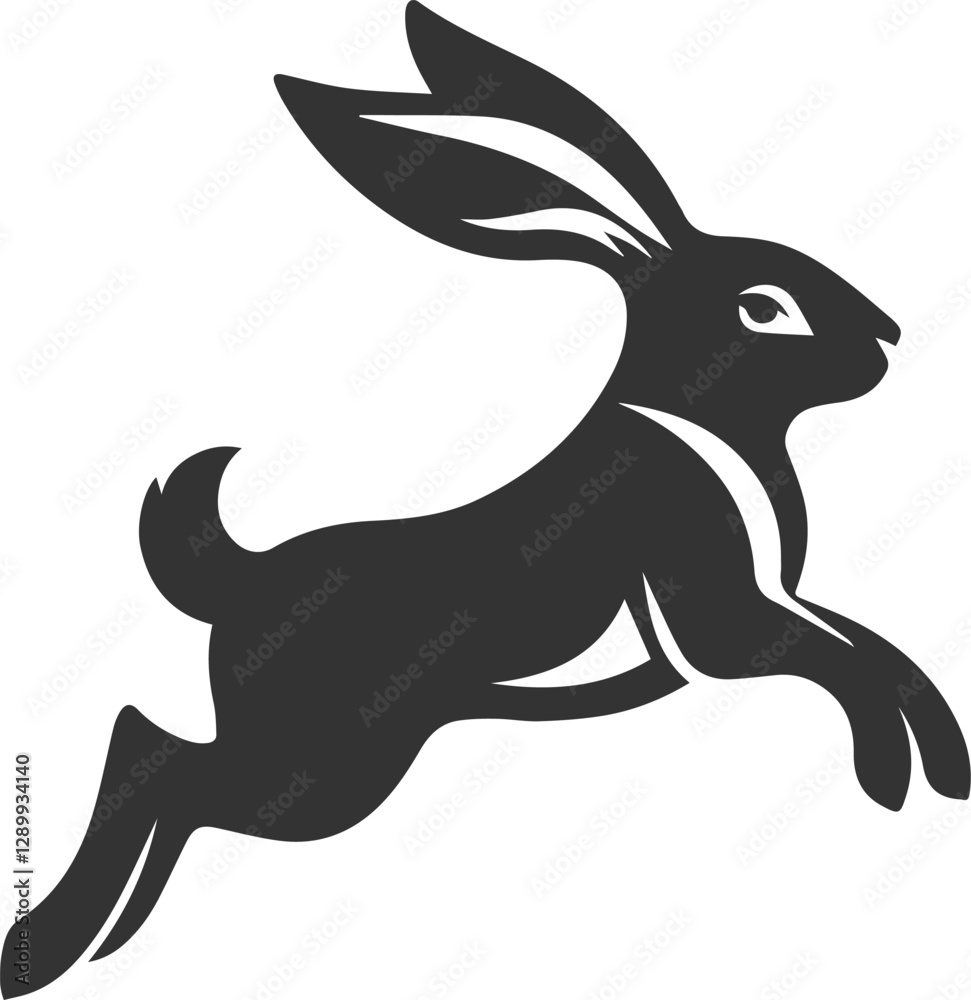 Obraz premium A rabbit leaping mid air with legs stretched out vector animal silhouette