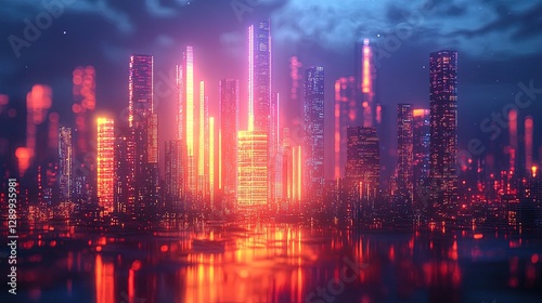 Wallpaper Mural A glowing 3D bar chart rising against a digital cityscape background Torontodigital.ca