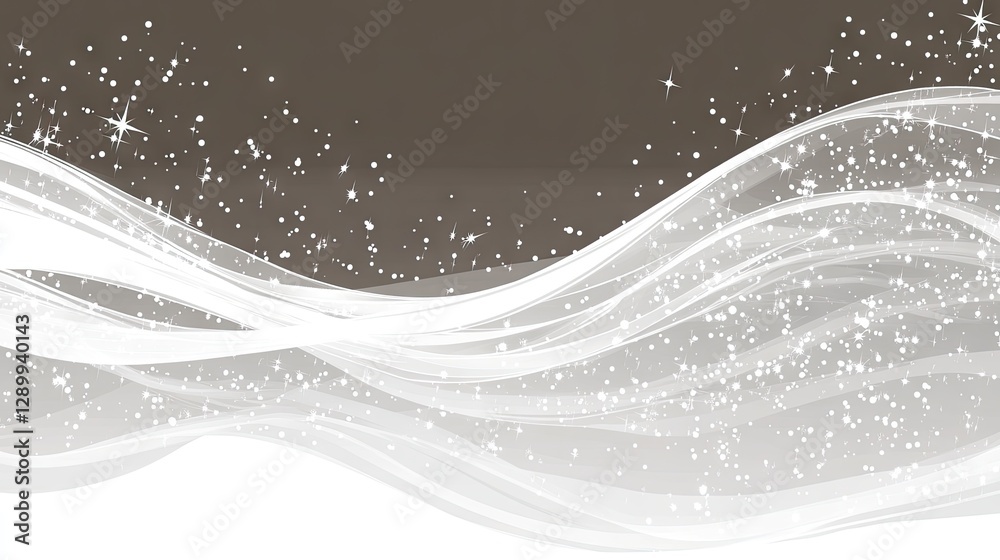 Elegant white waves on brown, sparkling background; ideal for website header Elegant white waves on brown, sparkling background; ideal for website header