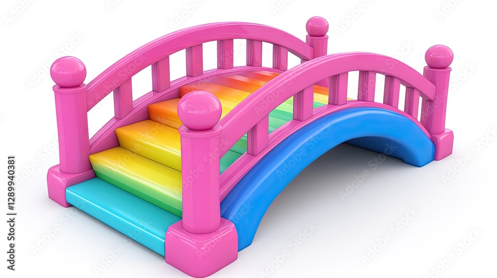 Rainbow bridge toy, playful design, white background, child's play