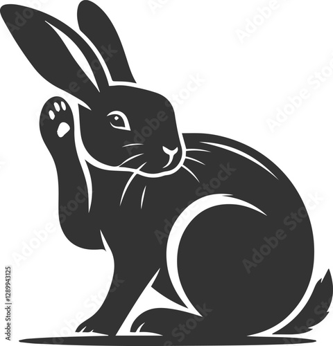 A rabbit scratching its ear with its hind leg vector animal silhouette