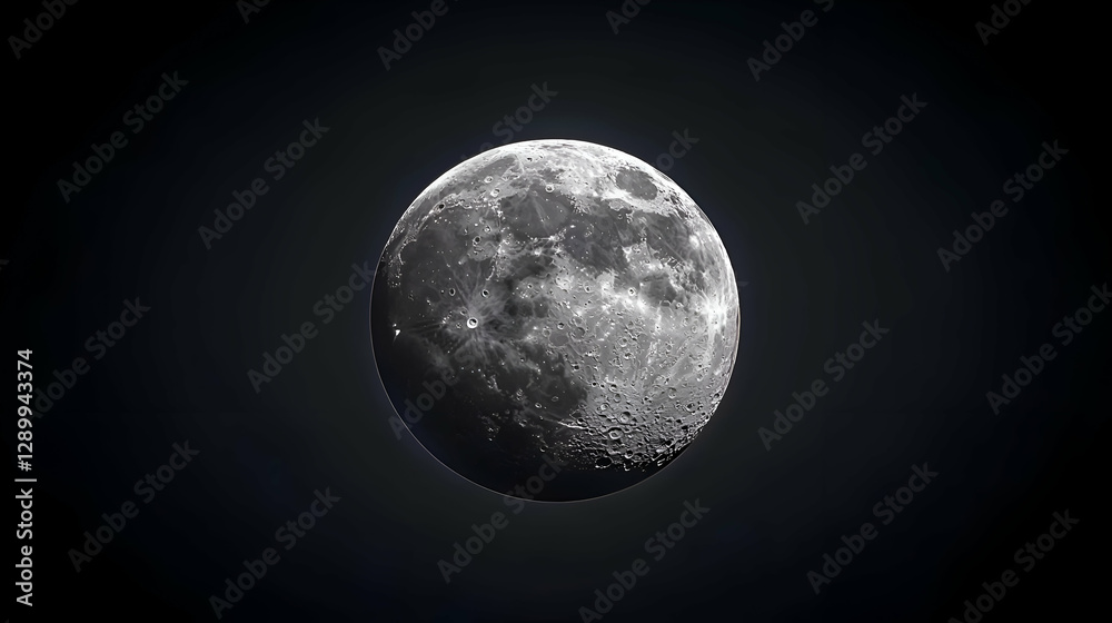 Fototapeta premium Detailed Grey Moon Surface Against Dark Background