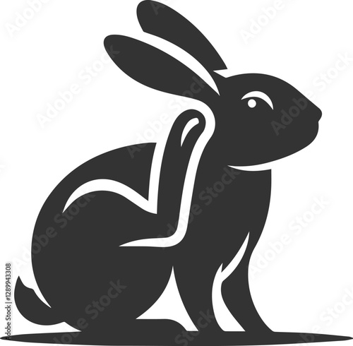 A rabbit scratching its ear with its hind leg vector animal silhouette