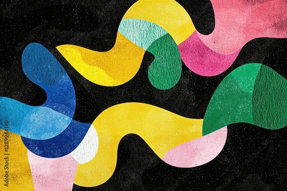 Dynamic abstract gradient shapes in yellow, green, pink, blue, and black tones, set against a grainy black background, perfect for striking banners. Dynamic abstract gradient shapes in yellow, green, pink, blue, and black tones, set against a grainy black background, perfect for striking banners.