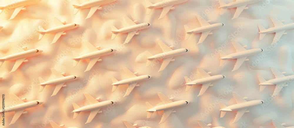 Minimalist travel concept with 3D airplane model pattern