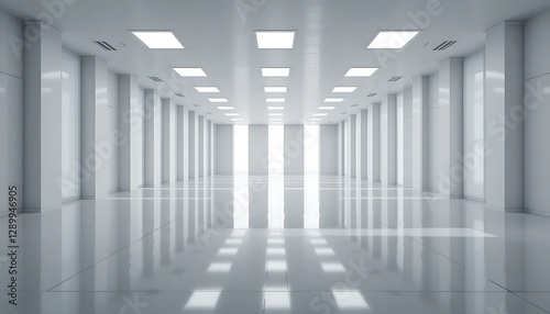 Wallpaper Mural Interior space featuring a white long hallway with bright lights Torontodigital.ca