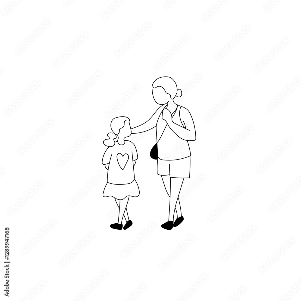 歩く母と娘のシンプルなイラスト 歩く母と娘のシンプルなイラスト