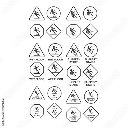 Use handrail, mind your step, watch your step, slippery ice, slippery stairs, slippery floor warning notice