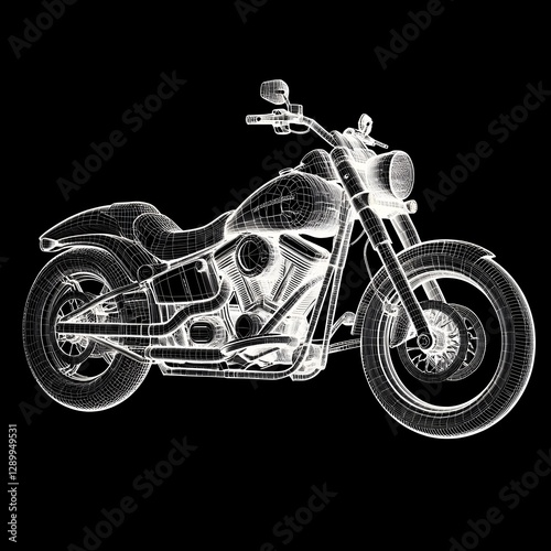 Retro motorcycle with 3D realistic white abstract line