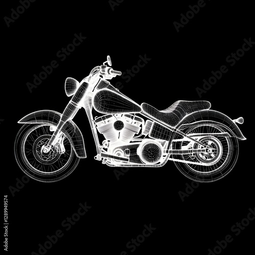 Retro motorcycle with 3D realistic white abstract line
