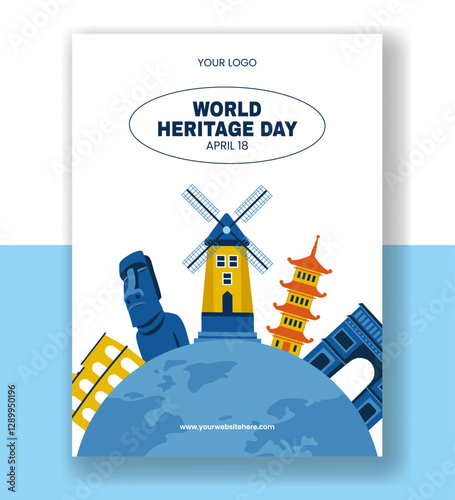 Historical Sites and Landmarks for World Heritage Day Vertical Poster Design