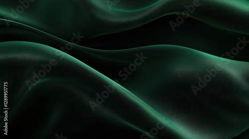 Wallpaper Mural A panoramic vista reveals an abstract emerald dark green silky wavy smooth fabric background, its texture reminiscent of flowing waves and its color rich and inviting.  Torontodigital.ca