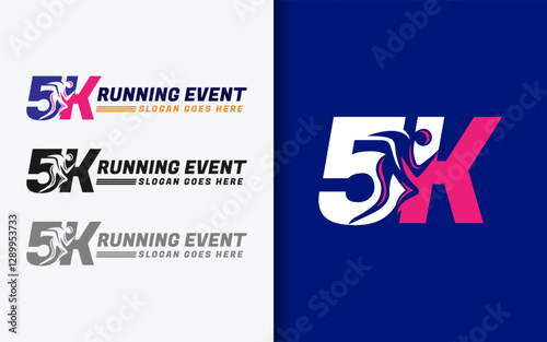 5k running event, A modern emblem showcasing a stylized runner combined with the number 5K, representing sport, competition, and determination.