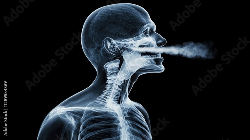 Ghostly X Ray Digital Rendering of a Sneeze Showing Airborne Particles Dispersion photo