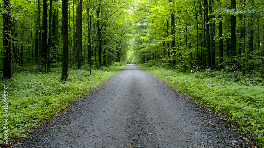 Fototapeta premium Sunlit Forest Pathway: A Tranquil Nature Scene