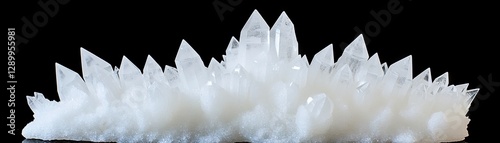 Cluster of Clear Quartz Crystals on Black Background - Geometric and Natural Beauty