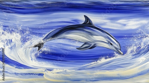 Playful Dolphin Jumping Over Waves in Serene Ocean Scene