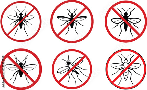 Set of No Mosquito Sign Vector Illustration