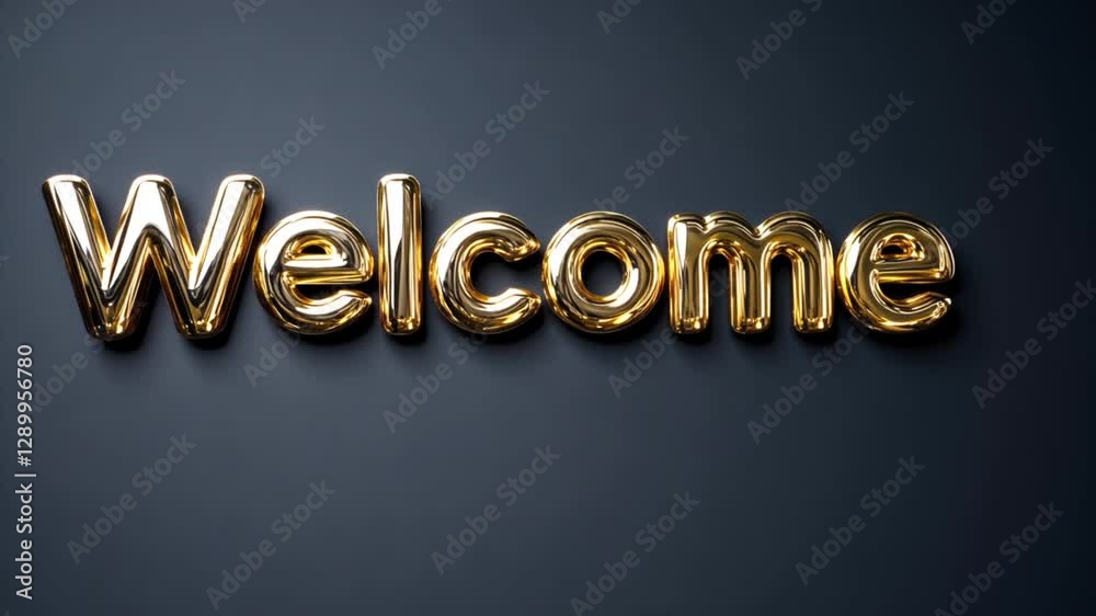 Luxury golden Welcome word on black background. Greeting text for events, weddings, promotions and hospitality business
