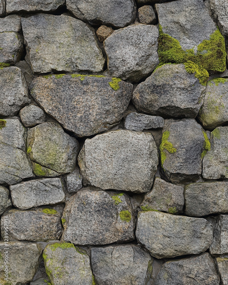 Weathered Stone Wall Texture with Moss, Natural Gray Rock Background. Weathered Stone Wall Texture with Moss, Natural Gray Rock Background.