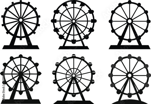 Set of Ferris Wheel Silhouette Vector Illustration design