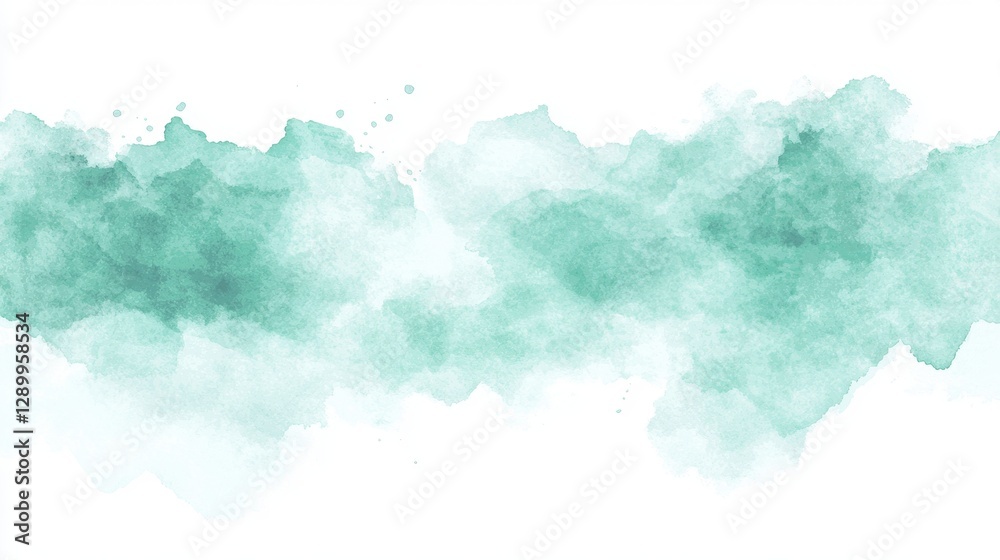 Fototapeta premium A vibrant, watercolor-painted round circle, its edges softly blurred and infused with the hues of green and blue, floats gracefully against a pure white or transparent background, offering a