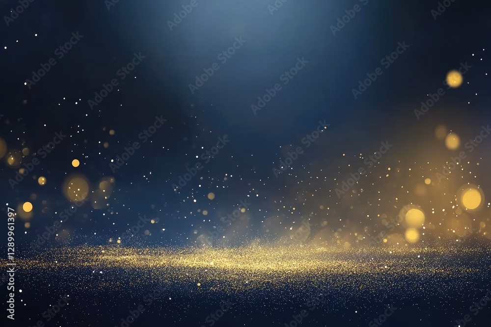Naklejka premium Golden glitter particles on dark background