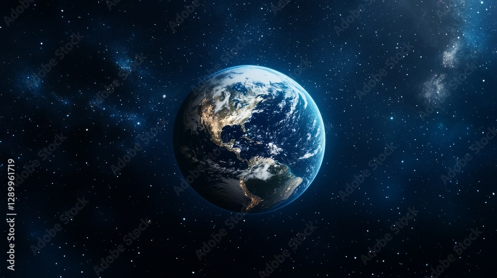 Earth globe in a dark, starry space, simple and abstract representation Earth globe in a dark, starry space, simple and abstract representation