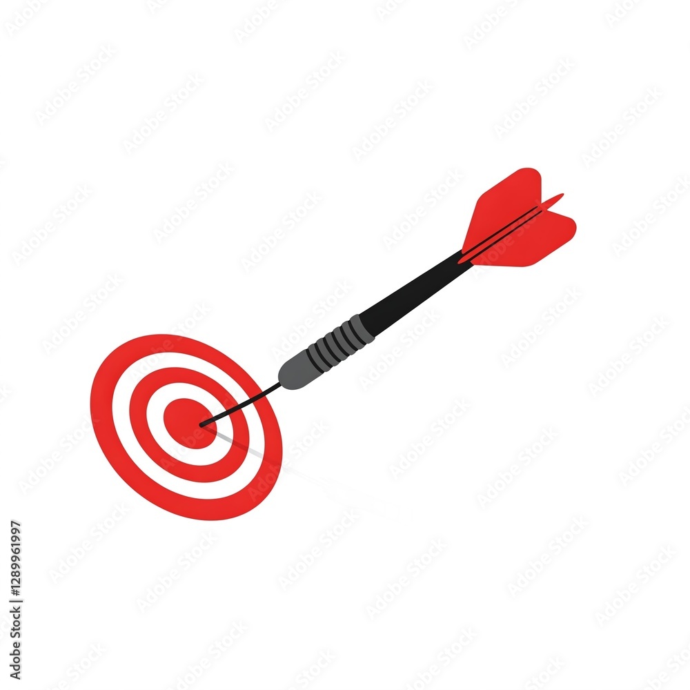 A dart hitting the bullseye against a white background. A dart hitting the bullseye against a white background.