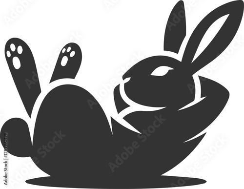 rabbit lying on its back, relaxed vector animal silhouette