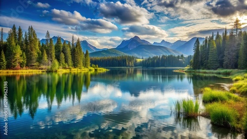 Breathtaking landscape of a national park with a serene lake in the foreground, nature, tranquility,  nature, tranquility