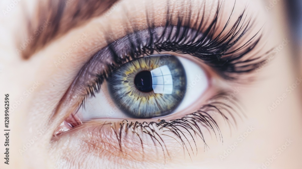 Fototapeta premium Mesmerizing Close - Up: A Female Eye Adorned with Long Eyelashes