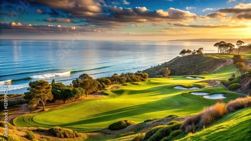 Serene golf course at Torrey Pines overlooking a stunning panoramic ocean view in La Jolla , golfing paradise, la jolla
