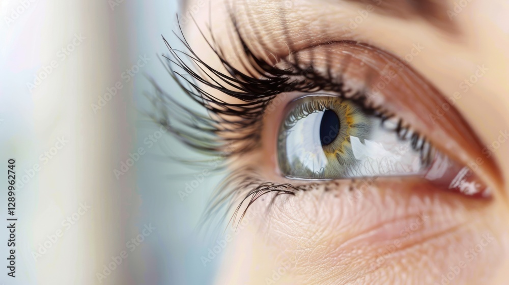 Fototapeta premium Mesmerizing Close - Up: A Female Eye Adorned with Long Eyelashes
