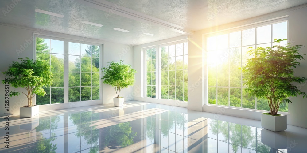 Fototapeta premium Sunlit Empty Room: Minimalist Interior Design Mockup, White Room Photography, Natural Light Studio