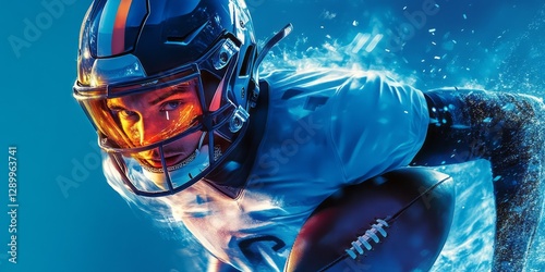 American football player in action with helmet and ball