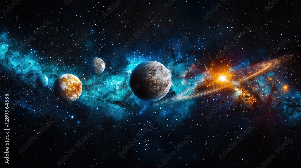 A painting of the solar system with the sun in the middle A painting of the solar system with the sun in the middle