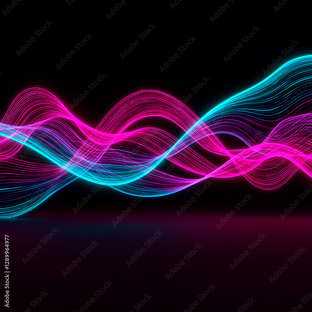 Fototapeta premium Neon pink and blue light wave