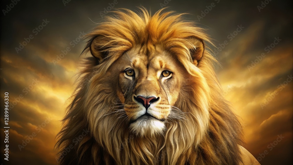 Majestic golden lion with fierce expression, wildlife artwork, wildlife photography Majestic golden lion with fierce expression, wildlife artwork, wildlife photography