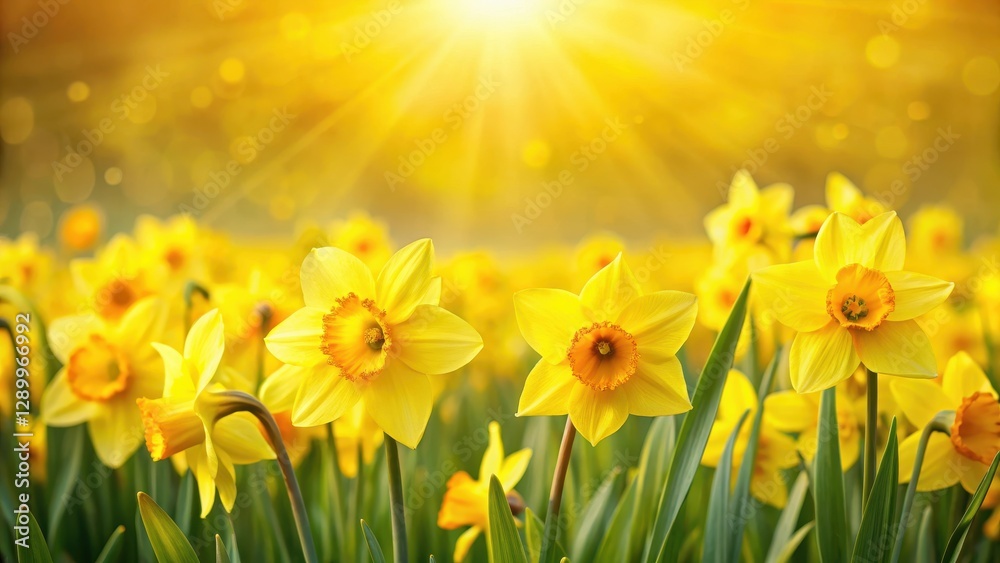 Fototapeta premium Sunny Daffodil Field with Bright Yellow Petals
