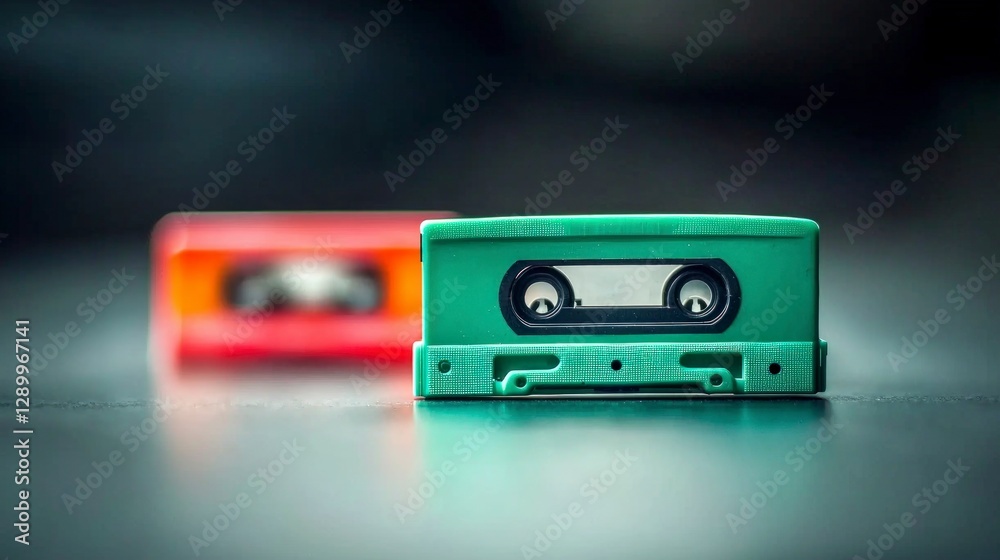 Fototapeta premium Retro Cassette Tape 90s Nostalgia Vintage Audio Music Memory Green Teal