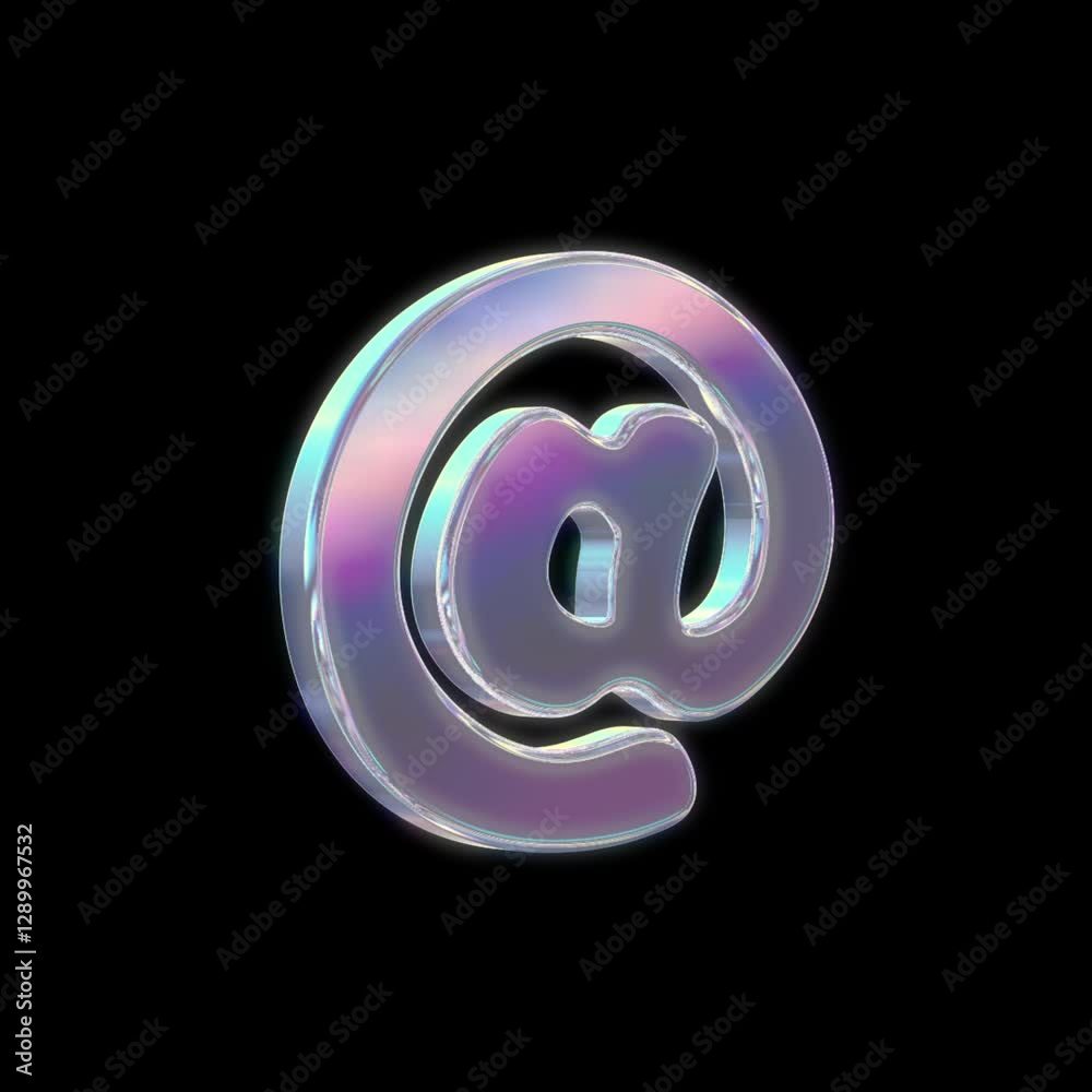 Futuristic reflective iridescent metallic rotating 3D Symbol on transparent alpha background - @