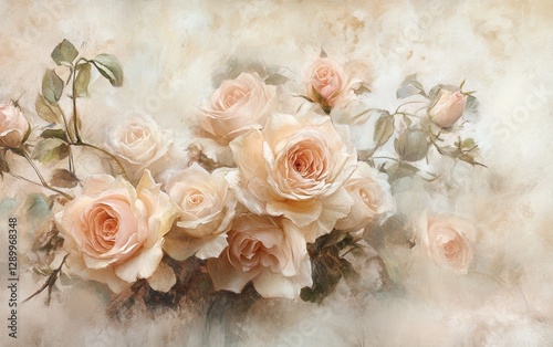 Elegant Peach Roses Artistic Floral Painting Background for Wedding Invitations and Romantic Designs.