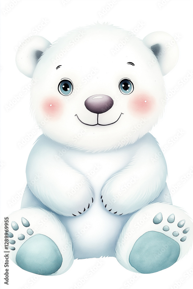 Cute polar bear cub sitting and smiling on white background Cute polar bear cub sitting and smiling on white background