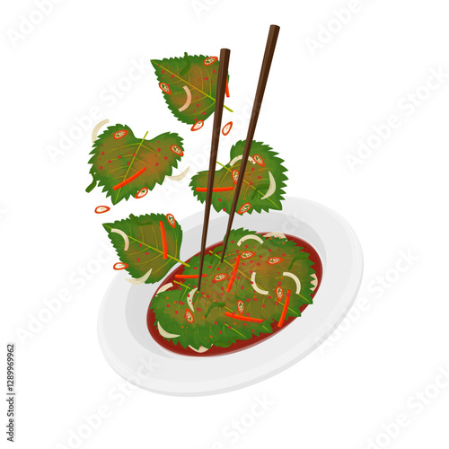 Vector Illustration Logo Clipart Levitation Korean Perilla Leaf Kimchi Kkaennip Kimchi