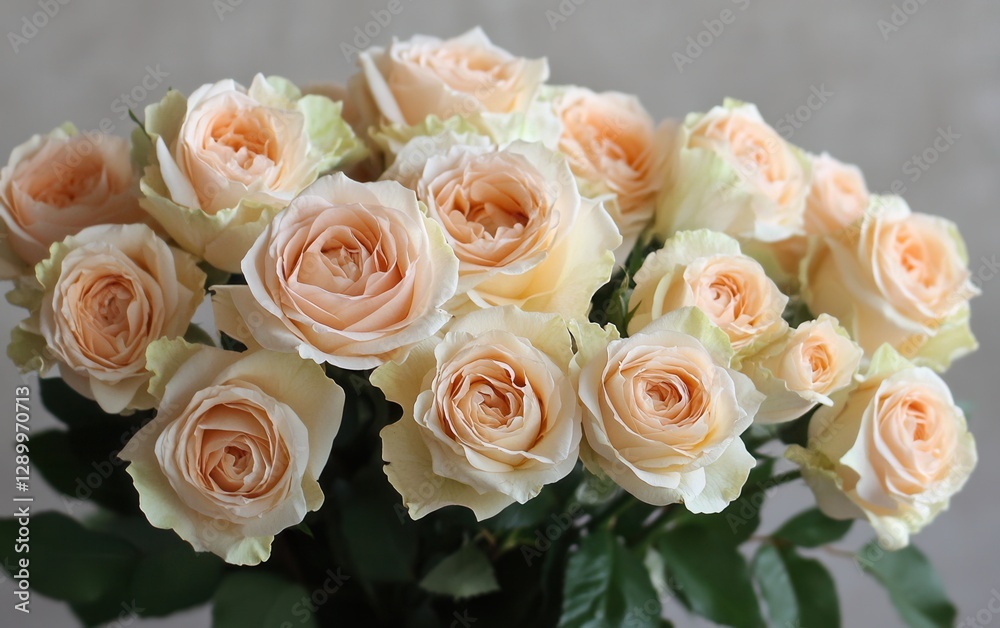 Elegant Bouquet of Peach Avalanche Roses in Full Bloom Elegant Bouquet of Peach Avalanche Roses in Full Bloom