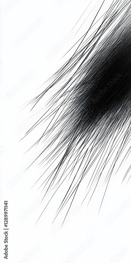 Obraz premium Abstract Black Hair Texture on White Background, High Contrast Detail