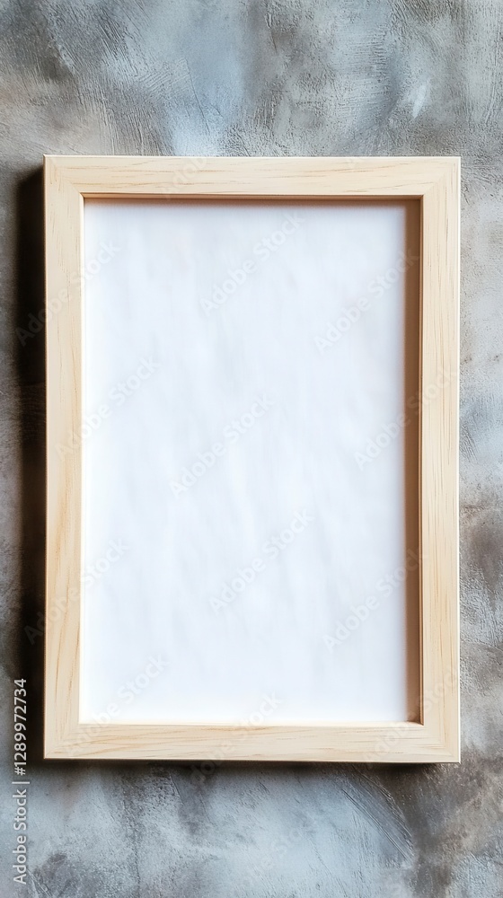 Fototapeta premium Blank Wooden Picture Frame Mockup on Concrete Wall Showcase Your Art, Photography, or Designs with This Minimalist Frame Perfect for Presentations, Portfolio Displays, or Social Media Content